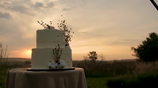 Bolo Casamento Elegante Pôr Sol Full — Vídeo de Stock
