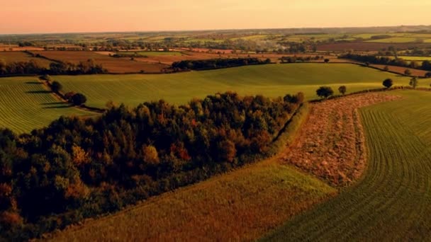Vanuit Lucht Uitzicht Het Prachtige Platteland Avond — Stockvideo