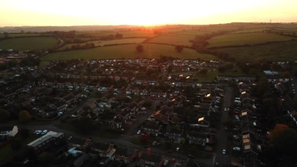 Vue Aérienne Coucher Soleil Sur Ville Angleterre Royaume Uni — Video