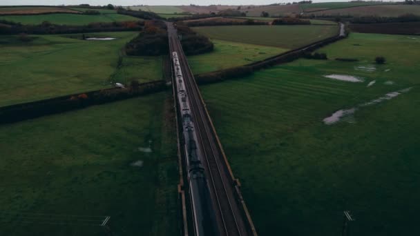 Εναέρια Άποψη Του Τρένου Στη Σιδηροδρομική Γέφυρα Πάνω Από Τον — Αρχείο Βίντεο