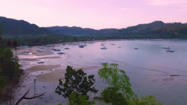 Luftaufnahme Über Port Barton Harbour Palawan Philippinen Einem Sonnigen Morgen — Stockvideo