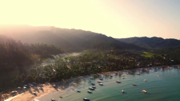 Aerial View Átívelő Táj Lövés Felett Kókusz Strand Öböl Palawan — Stock videók