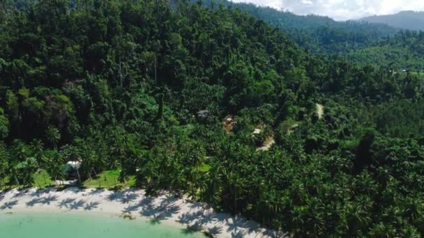 菲律宾巴拉旺Coconut海滩湾上空拍摄的横跨四千米的空中景观 碧绿的海水和白沙滩 还有棕榈树 — 图库视频影像