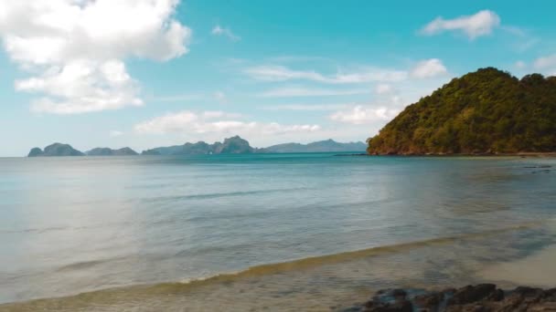 Aerial Uitzicht Filmische Vanilla Strand Nacpan Strand Nido Filippijnen Prachtige — Stockvideo