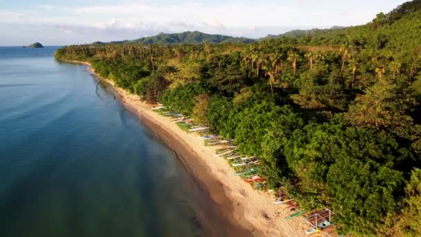 Aerial View Sunset Nacpan Beach Nido Philippines Beautiful Scenic Cinematic — Stock Video