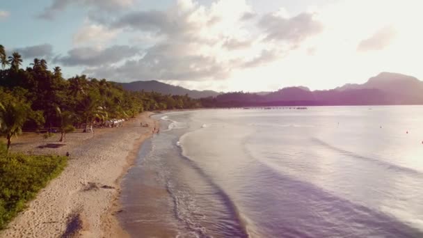 Tramonto Aereo Vista Sulla Spiaggia Nacpan Nido Filippine Bella Vista — Video Stock