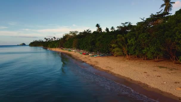 Aerial View Sunset Nacpan Beach Nido Philippines Beautiful Scenic Cinematic — Stock Video