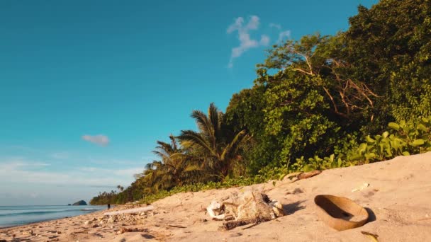 Luchtfoto Uitzicht Zonsondergang Nacpan Beach Nido Filippijnen Prachtige Schilderachtige Filmische — Stockvideo