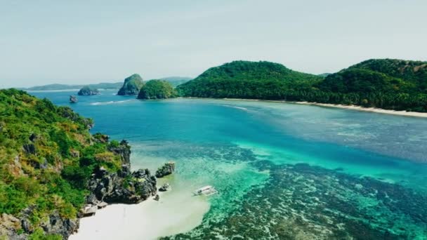 Vista Aérea Drone Tiro Pequenas Ilhas Praias Torno Calauit National — Vídeo de Stock
