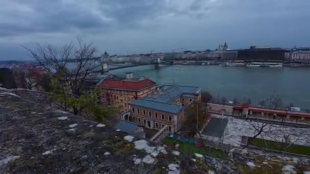 Hdr Arkitektoniska Underverk Budapest Ungern Buda Slott Fisherman Bastion Ikoniska — Stockvideo