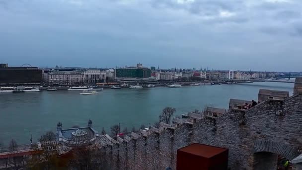 Hdr Budapest Építészeti Csodái Budai Vár Halászbástya Duna Menti Ikonikus — Stock videók