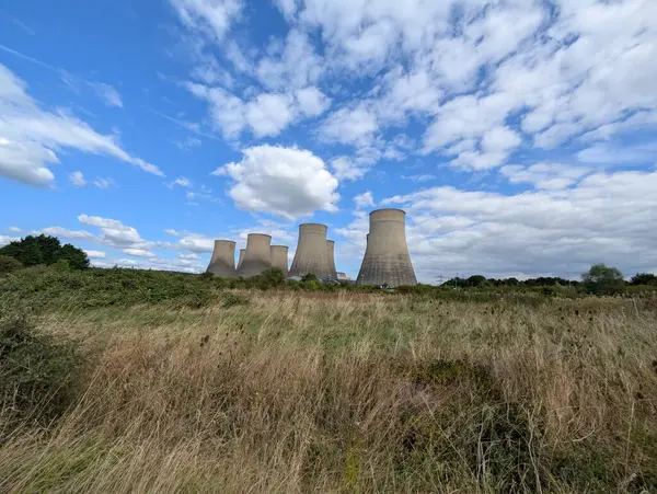 stock image Aerial view of power station cooling towers fossil fuels energy 