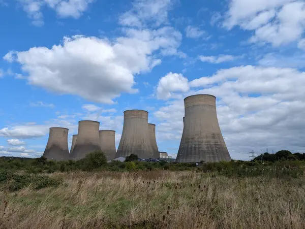 stock image Aerial view of power station cooling towers fossil fuels energy 