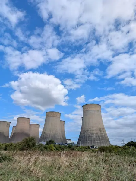 stock image Aerial view of power station cooling towers fossil fuels energy 