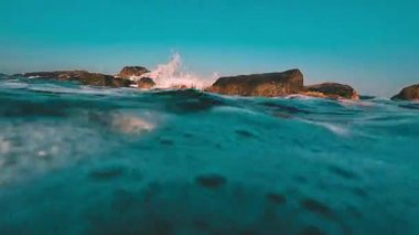 Sualtı şnorkelle yüzen Kikon balığı ve deniz yaşamı mavi gök mavisi sular 