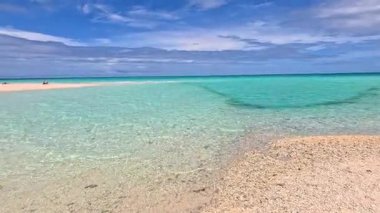 Point of view perspective of tropical beach, clear blue waters and white sand, Asian Philippines White island Camiguin, vacation holiday tourism 