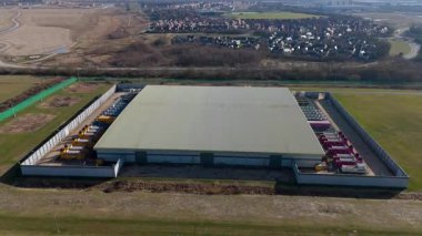 Aerial view of state of the art data centre, information storage and cooling turbines fans energy air conditioning, cloud IT, England UK