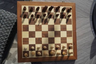 Açık havada satranç tahtası, ağaç kütüğünde satranç tahtası