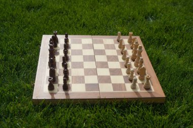 Satranç tahtası açık havada, satranç tahtası çeşitli yerlerde, satranç tahtası çimenlerde.
