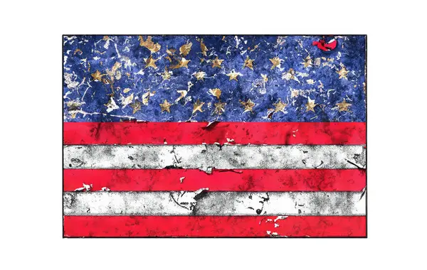 Vintage american flag on white background, beat up american flag on white background