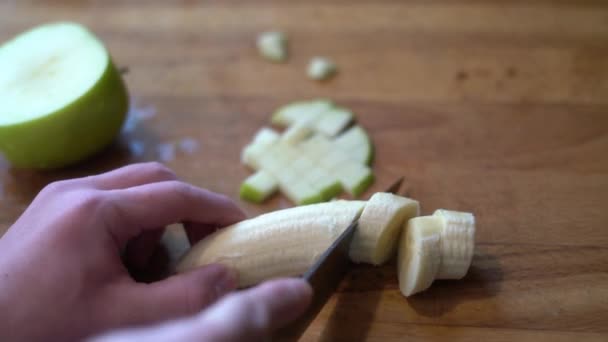 Picar Fruta Charcutería Fruta Bocadillos Comer Sano Cuchillo Corte Cortar — Vídeos de Stock