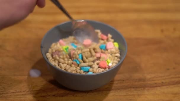 Müsli Marshmallow Müsli Müsli Essen Frühstück Leichtes Frühstück Schnelles Frühstück — Stockvideo