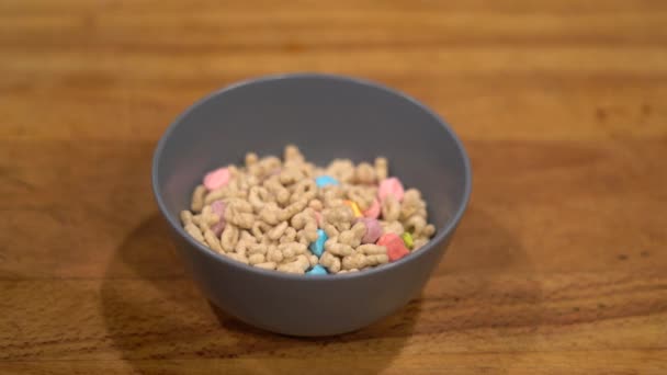 Cereali Cereali Marshmallow Mangiare Cereali Colazione Colazione Facile Colazione Veloce — Video Stock