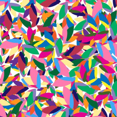 Üst üste dizilmiş çok renkli yaprakların soyut çizimi.