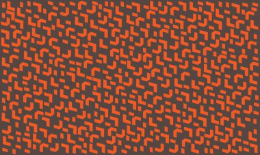 Kahverengi arka planda turuncu geometrik şekillerin kusursuz deseni. Harfler, dijital, karakterler.