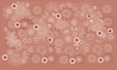 Seamless pattern illustration of flower bushes on a soft red background. clipart