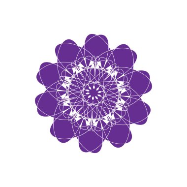Mor zemin üzerinde beyaz çizgileri olan bir çember çiçek gibi.