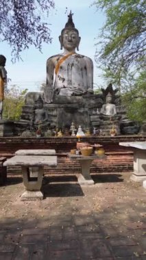 Ayutthaya Tarihi Parkı 'ndaki eski beyaz Buda heykeli