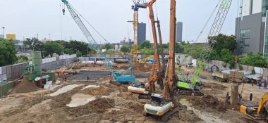  İnşaat alanı ve vincin bulanık arkaplan çizimi