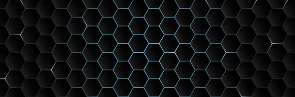 Tumma Gradientti Kuusikulmio Abstrakti Teknologia Tausta Sininen Kirkas Vilkkuu Kuusikulmion — vektorikuva