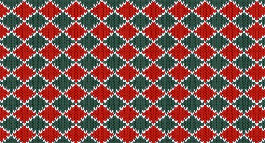 Kırmızı ve yeşil kare örgü desenli, Şen Süveter Tasarımı. Kusursuz Örülmüş Örgü, Noel konsepti.