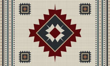 Güzel etnik yerli Meksika tarzı halı, Navajo kabile vektörünün pürüzsüz deseni, Yerli Amerikan süsü, Etnik Güney Batı dekoru tarzı, Boho geometrik süsü.