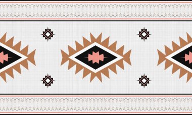 Pembe ve kahverengi yerli Meksika tarzı halı, Navajo kabile vektörünün pürüzsüz deseni, Yerli Amerikan süsü, Etnik Güney Batı dekoru tarzı, Boho geometrik süslemesi..