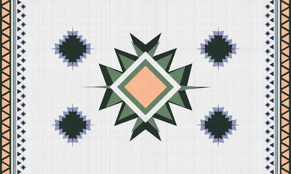 Yeşil ve turuncu yerli Meksika tarzı halı, Navajo kabile vektörünün pürüzsüz deseni, Yerli Amerikan süsü, Etnik Güney Batı dekorasyon stili, Boho geometrik süslemesi.