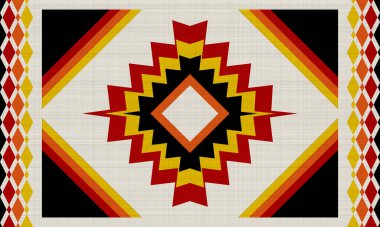 Siyah ve kırmızı tonlu etnik Meksika tarzı halı, Navajo kabile vektörünün pürüzsüz deseni, Yerli Amerikan süsü, Etnik Güney Batı dekoru tarzı, Boho geometrik süsü.