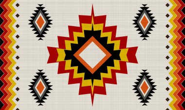 Siyah ve kırmızı zigzag etnik Meksika tarzı halı, Navajo kabile vektörünün pürüzsüz deseni, Yerli Amerikan süsü, Etnik Güney Batı dekorasyon tarzı, Boho geometrik süslemesi.