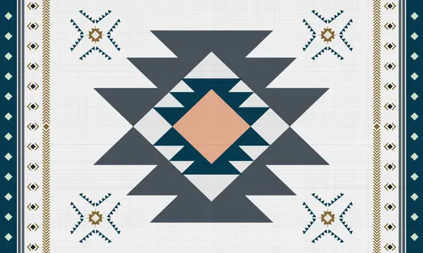 Yeşil ve gri etnik kökenli Meksika tarzı halı, Navajo kabile vektörünün pürüzsüz deseni, Yerli Amerikan süsü, Etnik Güney Batı dekoru tarzı, Boho geometrik süslemesi.