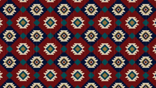 Kırmızı etnik kökenli Meksika tarzı halı, Navajo kabile vektörünün pürüzsüz şekli, Geometrik etnik ikat dokusu tasarımı. Tekstil moda çizgisi kusursuz desen ve batik kumaş dokusu .