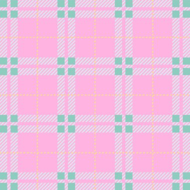 Pembe ve yeşil Gingham deseni. Ekose kumaş, masa örtüsü, kıyafet, gömlek, elbise, kağıt, yatak, battaniye, yorgan ve diğer tekstil ürünleri için kumaş. Vektör illüstrasyonu.