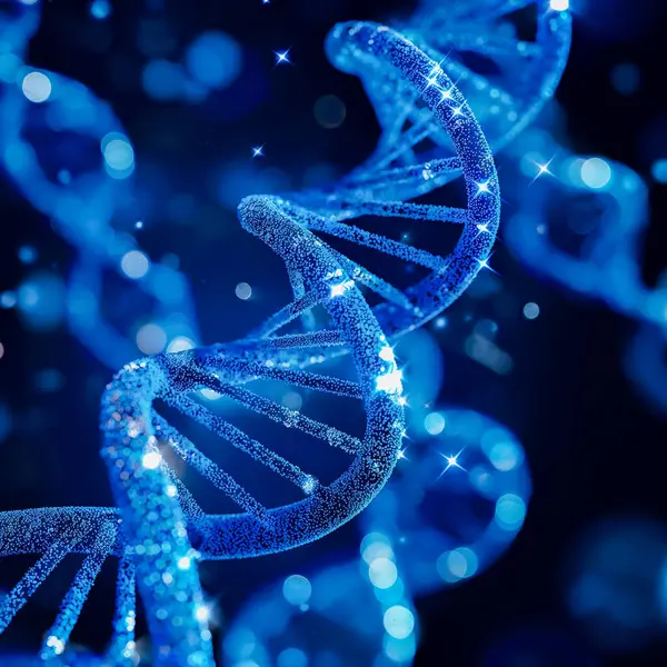 Koyu mavi arkaplanda DNA molekülleri