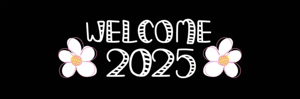Mutlu yıllar ve 2025 'e hoş geldiniz. Tatil konsepti, şenlikli harfler. Yeni yıl el yazısı, taslak tarzı, minimalist tasarım. Düzenlenebilir felç. İzole edilmiş. Vektör illüstrasyonu