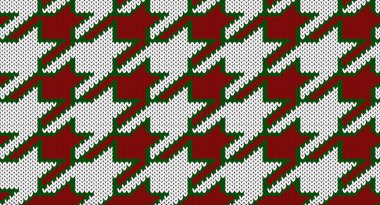 Yeşil ve kırmızı köpek dişleri örgü desenli, Şen Süveter Tasarımı. Kusursuz Örülmüş Örgü, Noel konsepti.