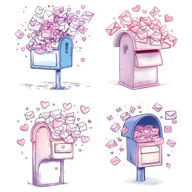 Set cute mailbox hand draw for Valentine's day element. clipart