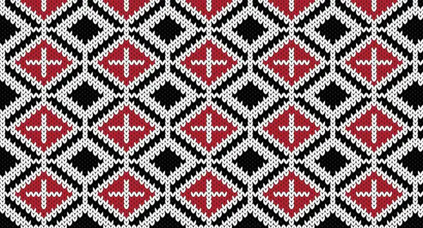 Beyaz örgü desenli kırmızı ve siyah geometrik süveter tasarımı. Kusursuz Örülmüş Desen