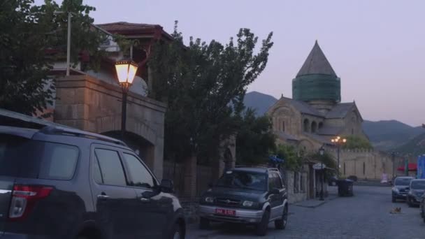 Centrale Straten Van Oude Mtskheta Avond Met Mensen Georgië — Stockvideo