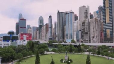 Aerial Panorama Skyscrapers Of Hong Kong Residential Area From Above